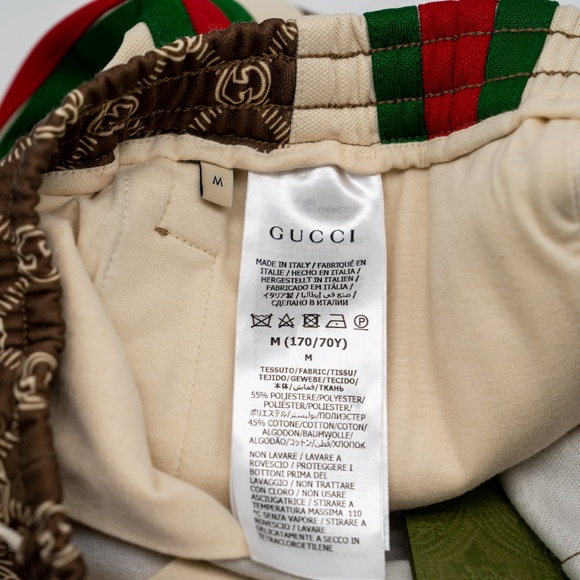 size M Gucci Women GG Cropped Track Pants Tear Away Buttons Web Beige Brown - Picture 13 of 15